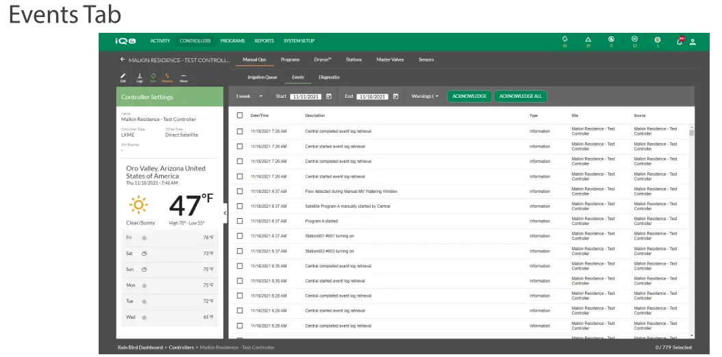 RAIN BIRD iQ4 ops Tab - tab1
