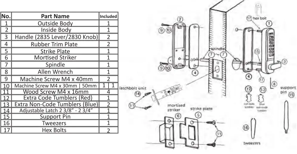 LOCKEY USA 2830 Knob-2835 Lever Mechanical Keyless Lock - Parts List