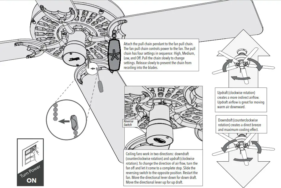 Hunter 23845 Original 52 Inch Ceiling Fan- Fan Operation