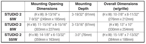 JBL Studio 2 55IW - DIMENSIONS