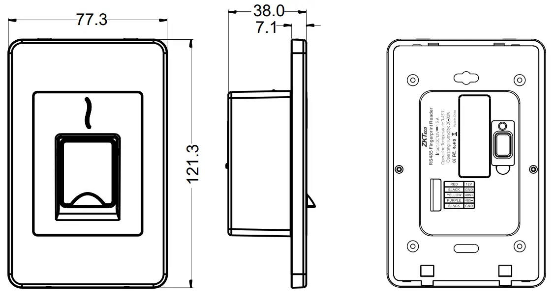 ZKTeco FR1500S Fingerprint Reader - Dimensions