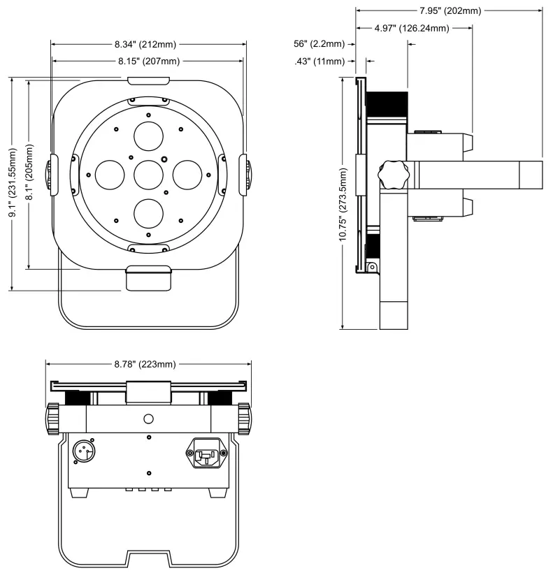 ADJ FLA650 Flat Par TW5 25W LED Flat Par Fixture - DRAWINGS