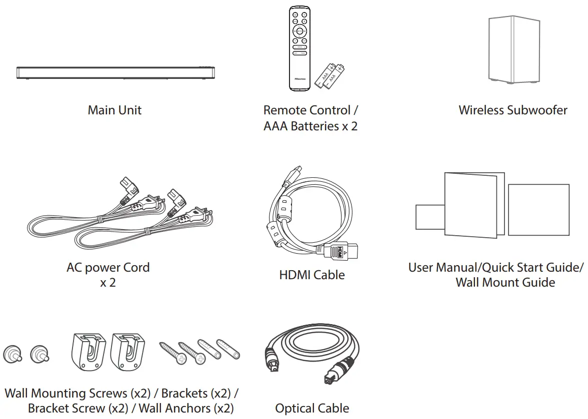 Hisense HS312 3.1 Channel Premium Sound Bar with Wireless Subwoofer - box