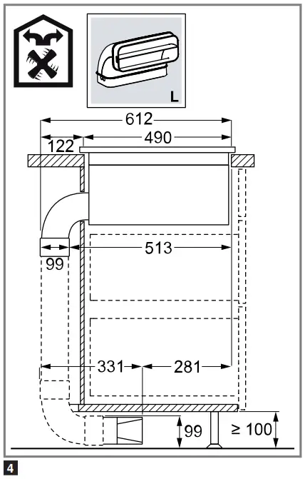 Installation dimensions for flat duct bends