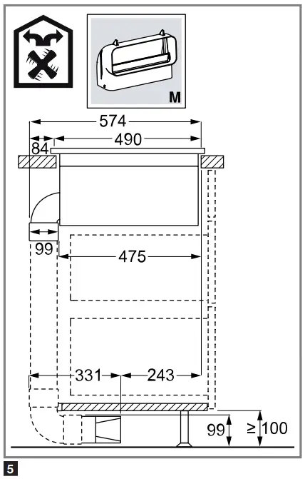 Installation dimensions for flat duct bends