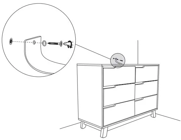 babyletto M4216 Hudson 6-Drawer Assembled Double Dresser User Manual - Fasten strap bracket