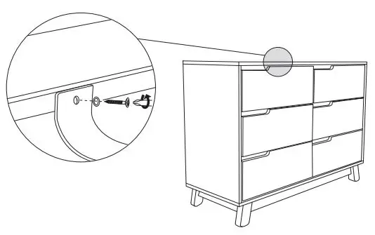 babyletto M4216 Hudson 6-Drawer Assembled Double Dresser User Manual - Fasten strap to back of dresser