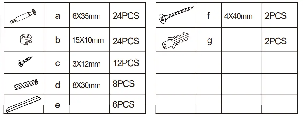 Kmart 43028214-STORAGE UNIT WITH 3 TUBS WHITE - Hardware list