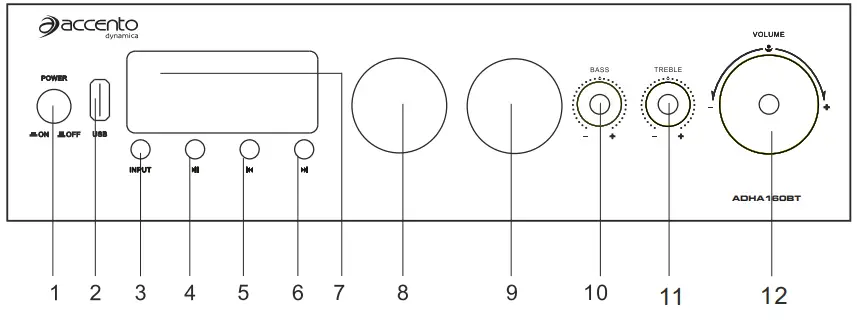 accento ADHA160BT Hybrid Stereo Tube Amplifier - Front Panel