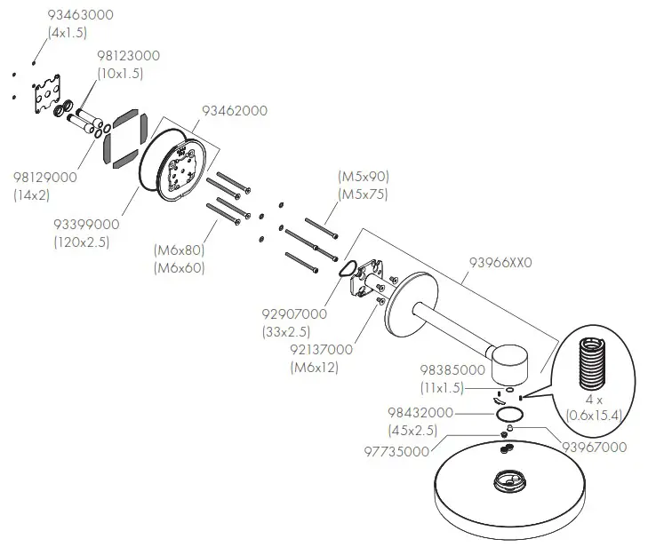 AXOR 48481671 One Showerhead 280 2 Jet with Shower Arm Trim - REPLACEMENT PARTS 1