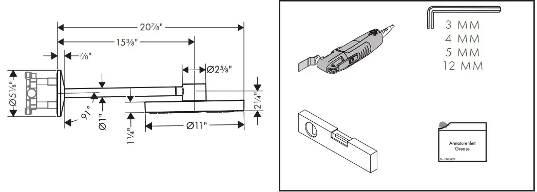AXOR 48481671 One Showerhead 280 2 Jet with Shower Arm Trim - TOOLS REQUIRED