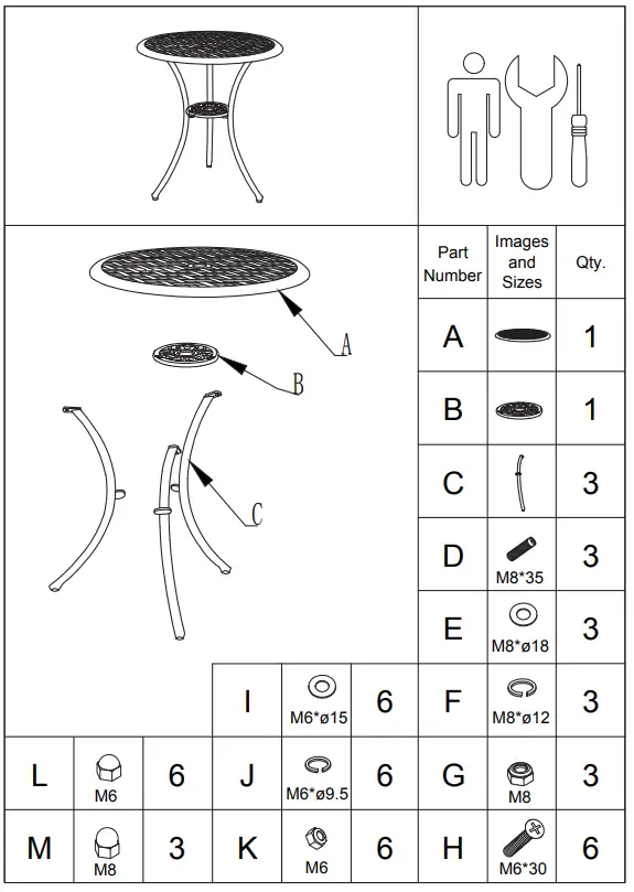 NUU GARDEN SCD004-01 3PCS Cast Aluminum Bistro Set - ASSEMBLY INSTRUCTIONS 1