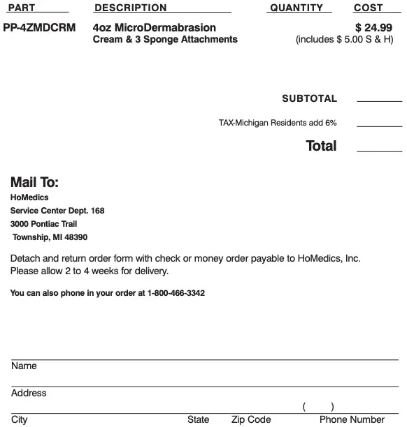 Replacement Parts Order Form