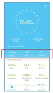 UMAX US20HRC Smart Scale - Comparison of data on the main page