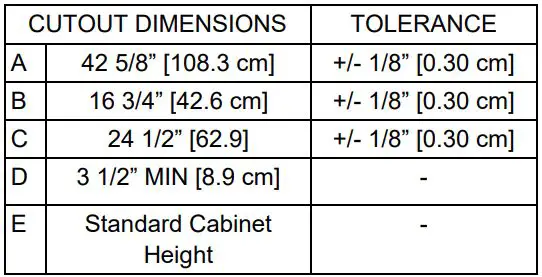 MEMPHIS VGB0002S 39-Inch Stainless Steel Built-In Grill Instruction Manual - CUTOUT DIMENSIONS