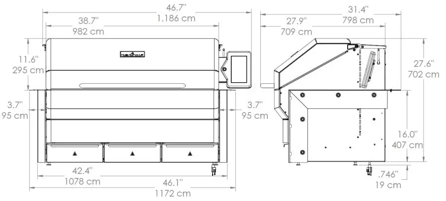 MEMPHIS VGB0002S 39-Inch Stainless Steel Built-In Grill Instruction Manual - Grill Height with Hood Open– 47.1 in