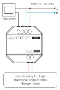 MIBOXER TRI-C1 AC Triac RF+Push Dimmer - Connection Diagram