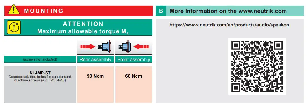 NEUTRIK NL4MP-ST SpeakON Chassis Connector Installation Guide