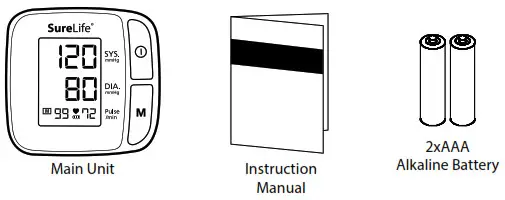 SureLife 860211 Wrist Blood Pressure Monitor- Package Contents