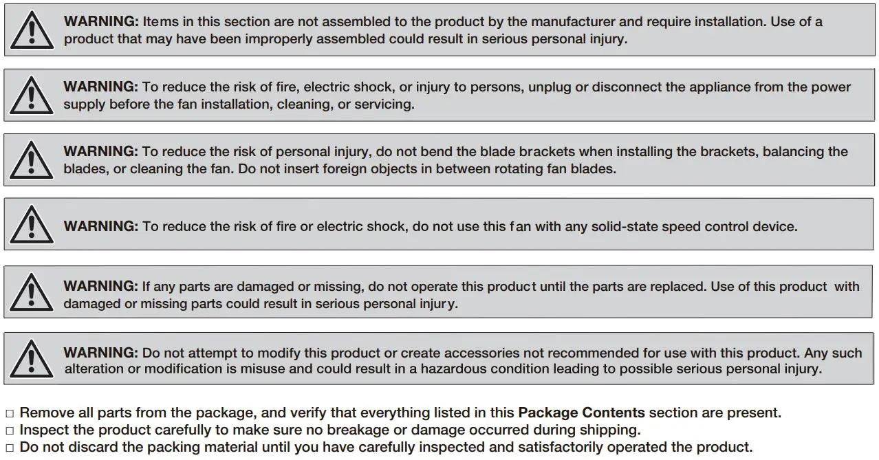 HOME DECORATORS COLLECTION SFL-550L1 Windara 22-Inch LED Indoor Covered Outdoor Brushed Nickel Ceiling Fan User Guide - Pre-Installation