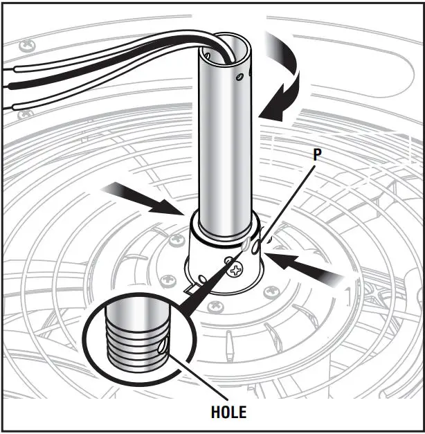 HOME DECORATORS COLLECTION SFL-550L1 Windara 22-Inch LED Indoor Covered Outdoor Brushed Nickel Ceiling Fan User Guide - Thread the downrod (B) into the motor housing
