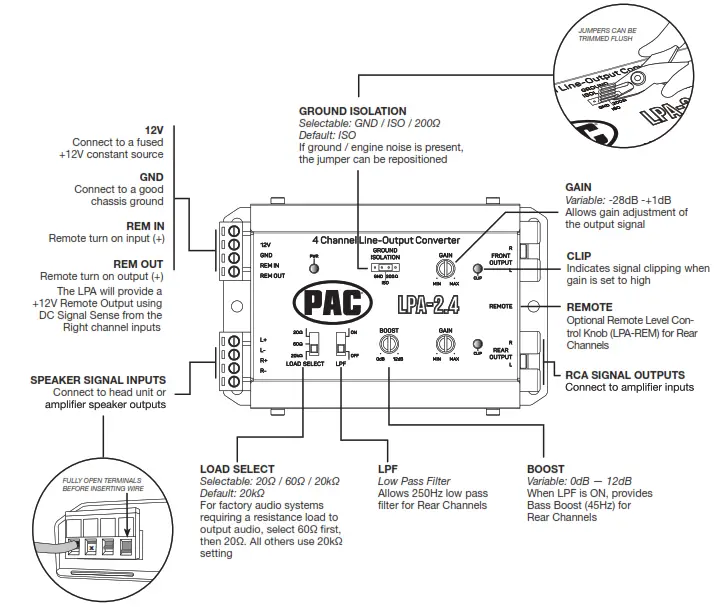 PAC LPA-2.2 2 Channel Line Output Converter - Features & Wiring Information