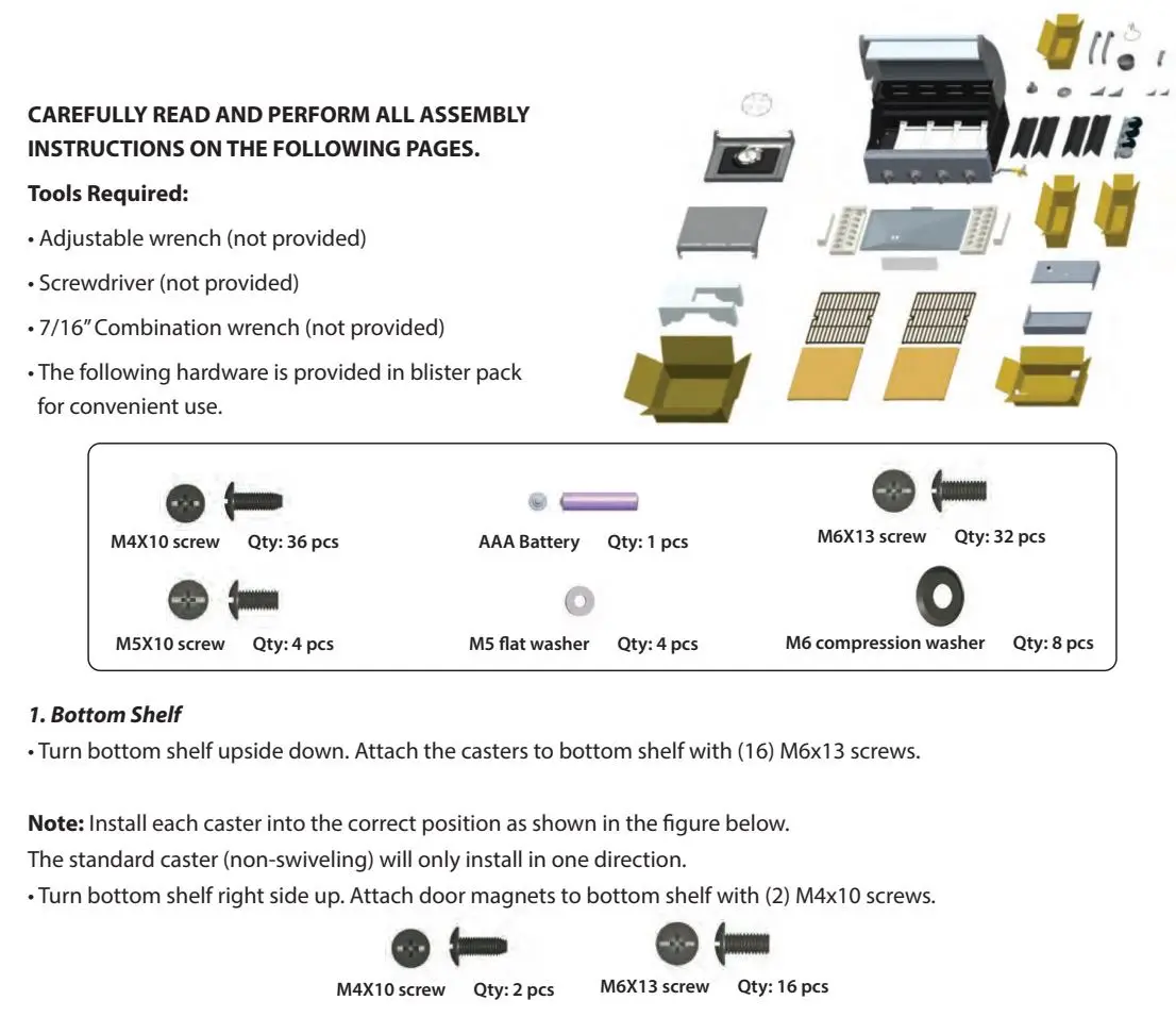 nutrichef NCGRIL2 Stainless Steel 4-Burner Propane Gas Grill User Guide - ASSEMBLY