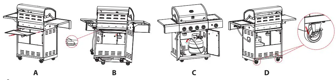 nutrichef NCGRIL2 Stainless Steel 4-Burner Propane Gas Grill User Guide - Drip Tray, Drip Cup and LP tank