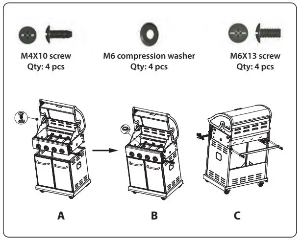 nutrichef NCGRIL2 Stainless Steel 4-Burner Propane Gas Grill User Guide - Grill Head to Cart