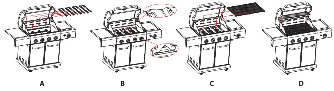 nutrichef NCGRIL2 Stainless Steel 4-Burner Propane Gas Grill User Guide - Heat Cooking Grates and Warming Rack