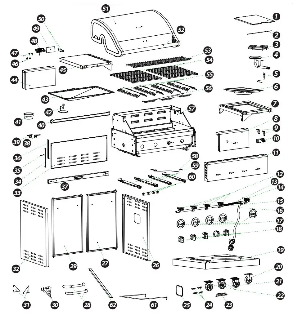 nutrichef NCGRIL2 Stainless Steel 4-Burner Propane Gas Grill User Guide - PARTS DIAGRAM