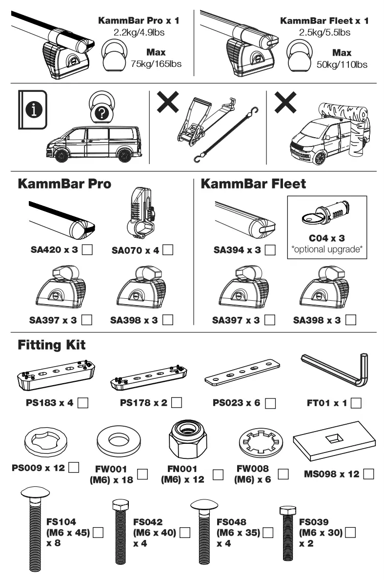 Rhino RA3PR-FL KammBar Pro Aluminium Roof Bars - fig