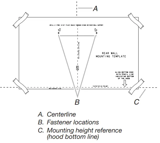 KitchenAid KVWB406DSS Wall Mount Canopy Range Hood - Tape template