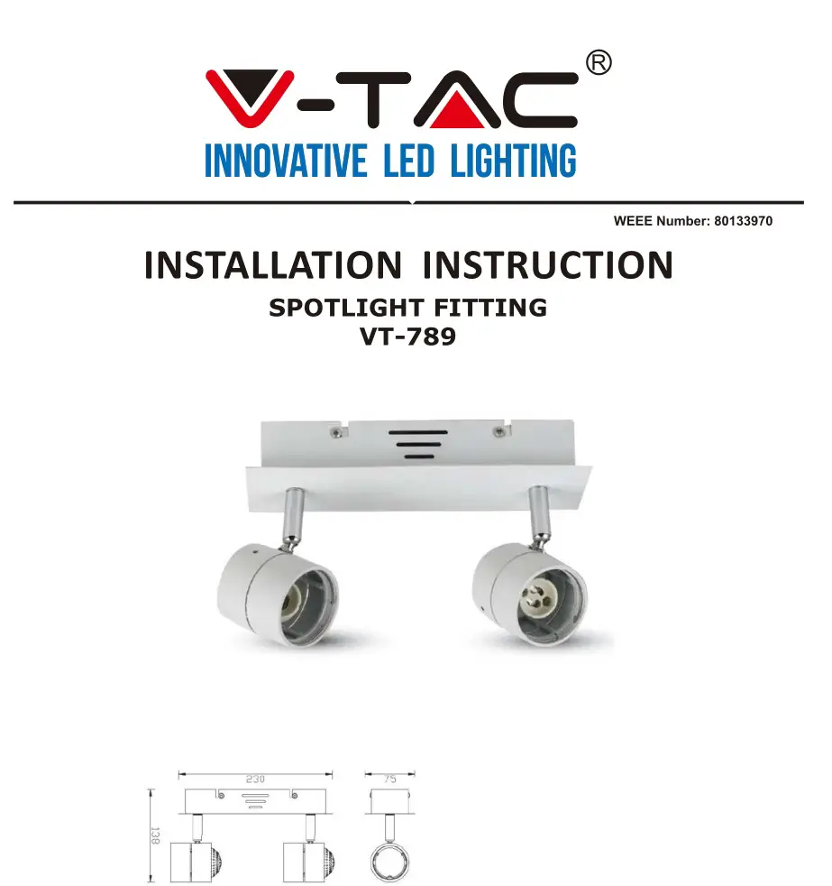 V-TAC VT-789 Spotlight Fitting Installation Guide