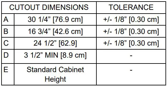VGB0001S 28-Inch Stainless Steel Built-In Grill - CUTOUT DIMENSIONS