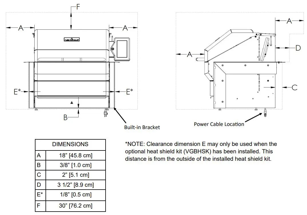 VGB0001S 28-Inch Stainless Steel Built-In Grill - Clearance to Combustible Materials