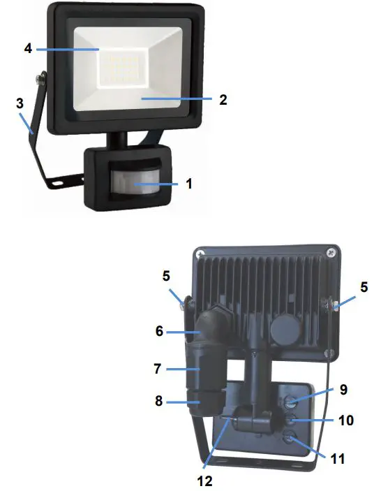 Wetelux 20W LED Floodlight with 150° PIR 6500 K, 1600 lm, IP 44 Instructions - Product Overview