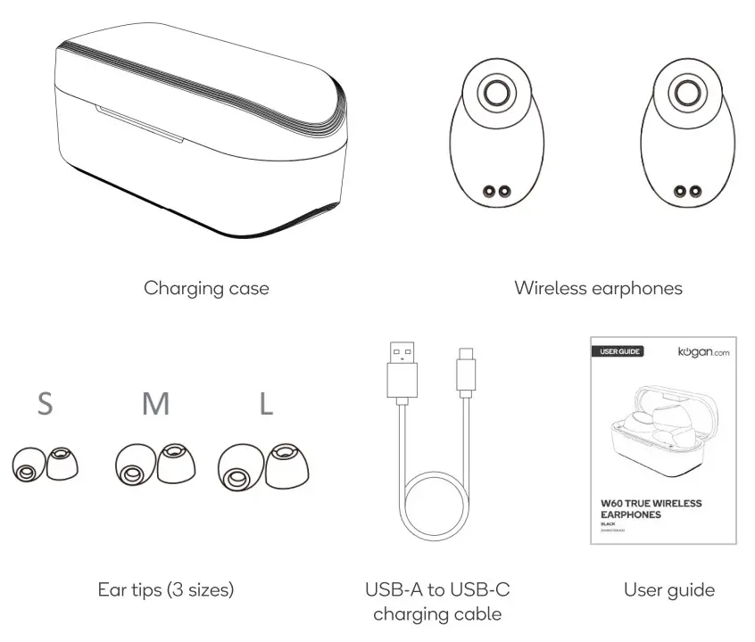 kogan KAW6T21BLKA W60 True Wireless Earphones - parts