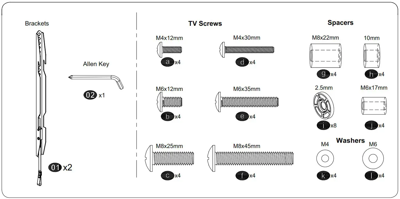 USX MOUNT XAS309 1 Swivel Universal TV Stand - Parts and Hardware