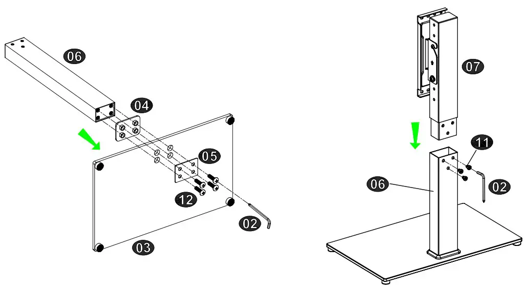 USX MOUNT XAS309 1 Swivel Universal TV Stand - STEP 2 Column Installation 1