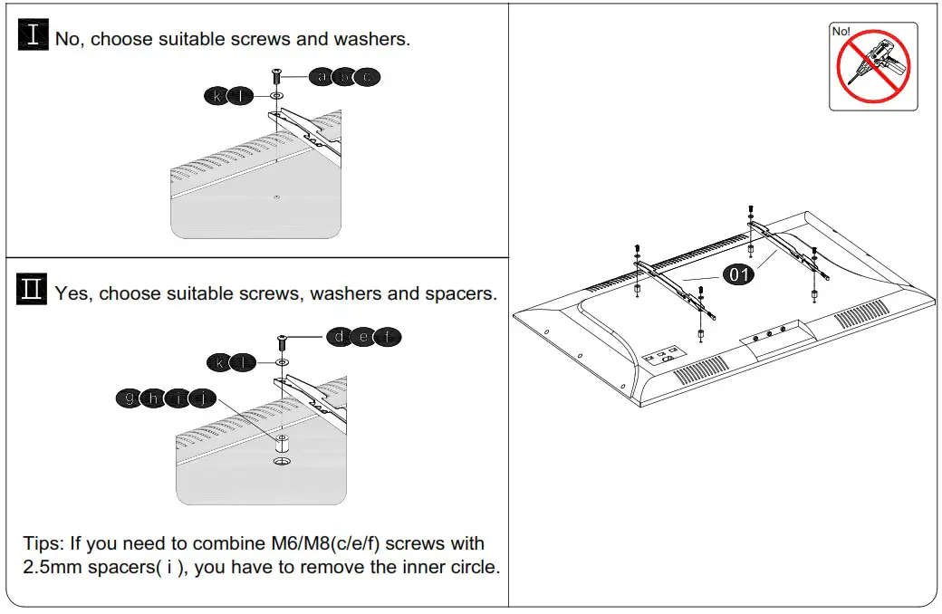 USX MOUNT XAS309 1 Swivel Universal TV Stand - Step 1 Attach Brackets to TV 3