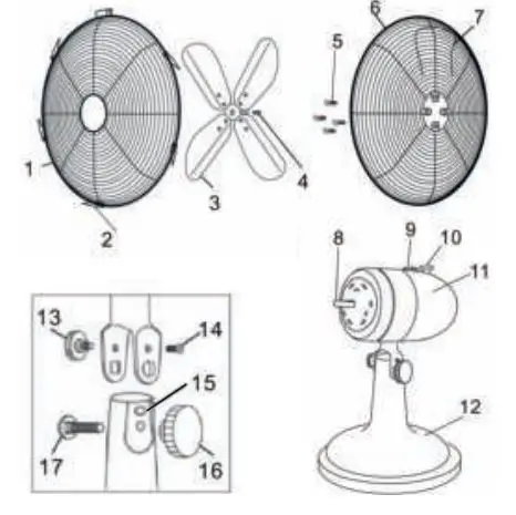 TREBS 99384 Table Fan Retro - FAN STRUCTURE
