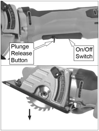 Clarke CPS85 85mm Plunge Saw - plunge release button