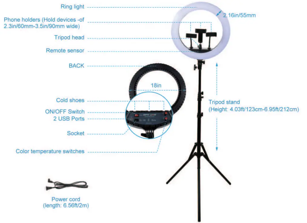 EOTO LIGHT 18N LED Ring Light with Tripod Stand - fig2
