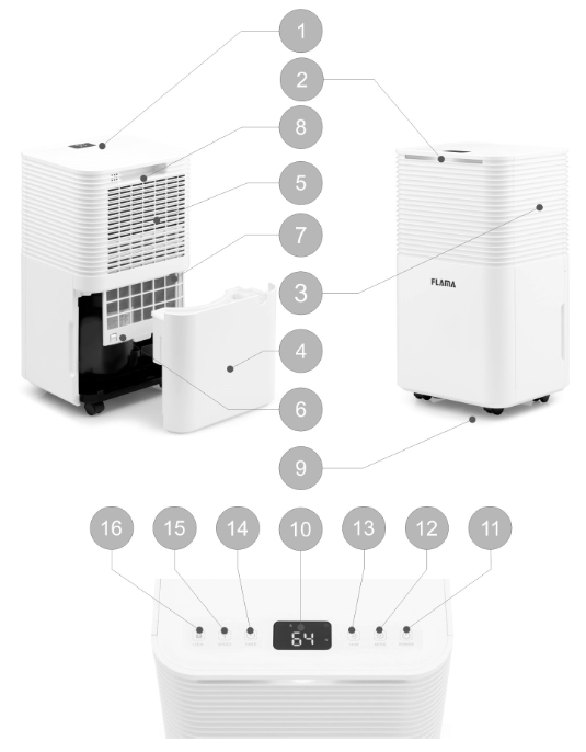 FLAMA 1319FL 12LT Digital Dehumidifier - overvew