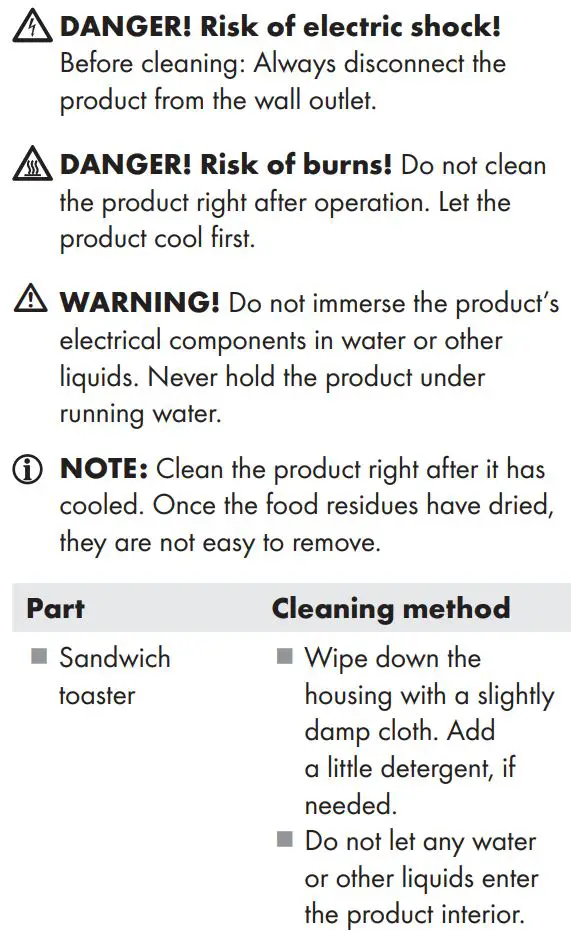 Silver Crest SSMW 750 D2 SANDWICH TOASTER User Manual - Cleaning and care