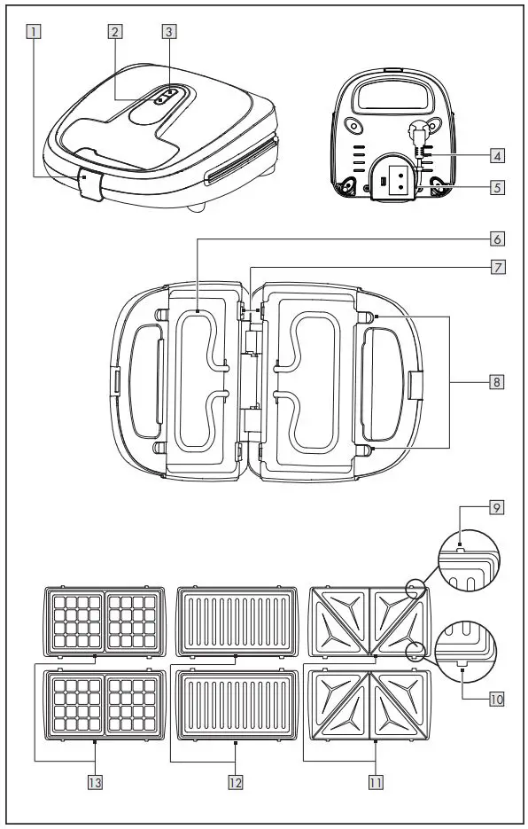 Silver Crest SSMW 750 D2 SANDWICH TOASTER User Manual - Product Overview