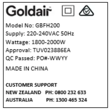 Goldair GBFH200 2000W Bathroom Fan Heater - fig2