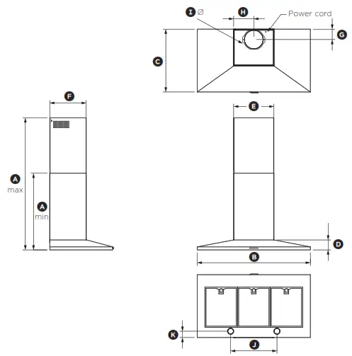 FISHER PAYKEL HC60PLX4 Chimney Pyramid Rangehood - Product dimensions
