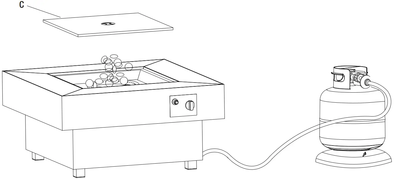 HOME DECORATORS COLLECTION 23101FP Rutherford 30 Inch Square Concrete Grey Low Profile Steel Gas Fire Pit - lid